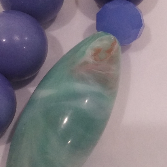 Mint Green and Blue Beaded Two-Strand Chunky Beaded Necklace - Picture 4 of 9